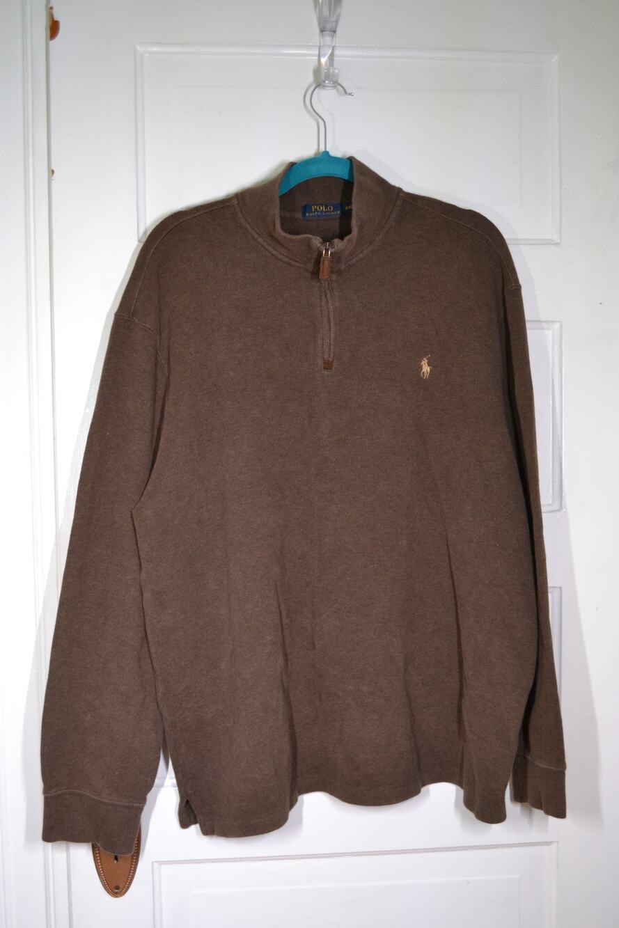 Polo Ralph Lauren Brown Quarter Zip Sweater Jacket Size XXL Preppy Old Money